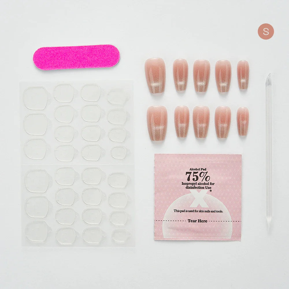 False Nails Set Short Press on False French Cat's Eye Style Nails Art Diamond Finished Fake Nails with Glue Stick-on -  - DYAVOR®