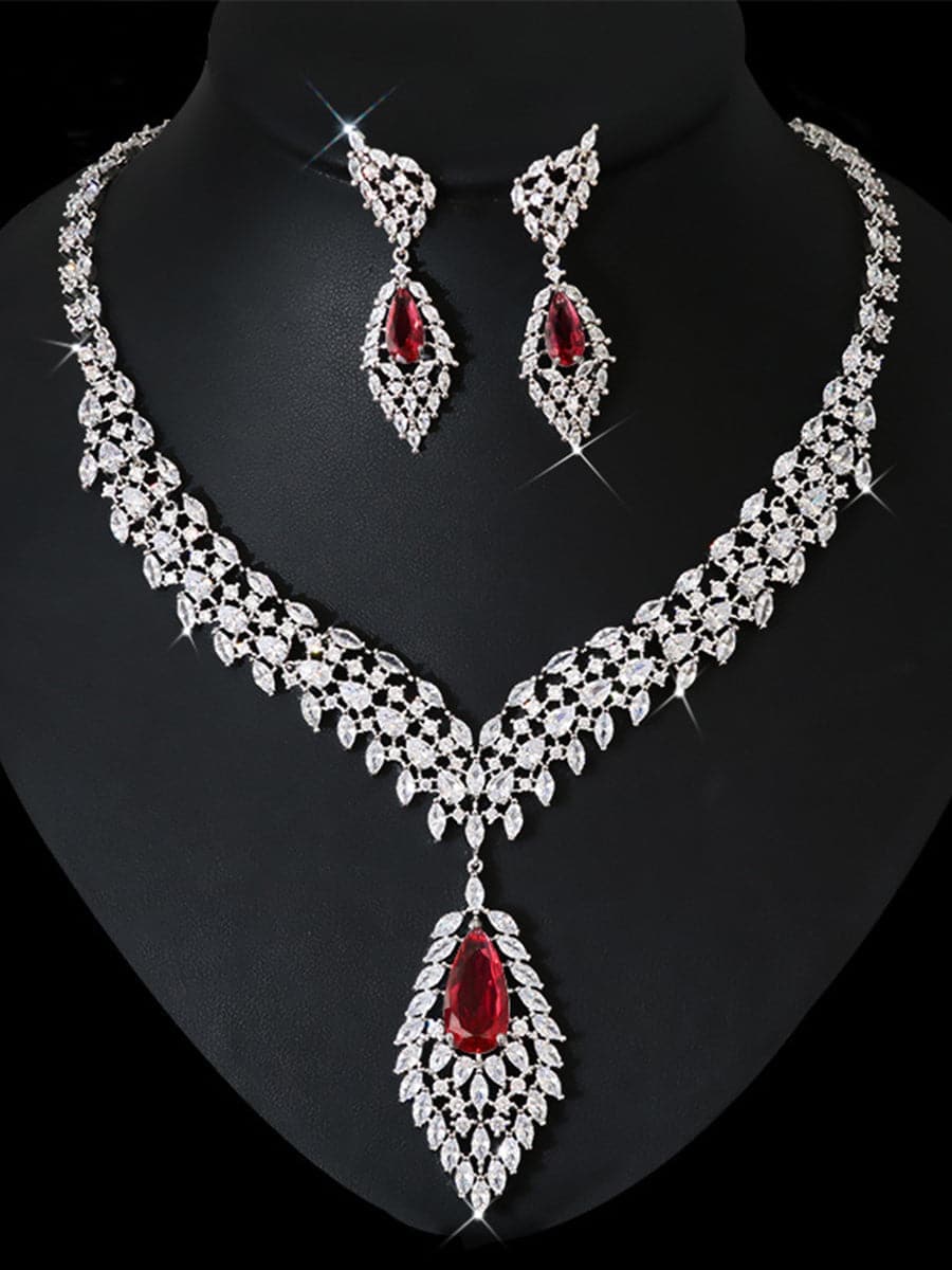 Missord Pear Cut Zircon Wing Earrings Necklace Set MRL1019 - Jewelry Set - DYAVOR®
