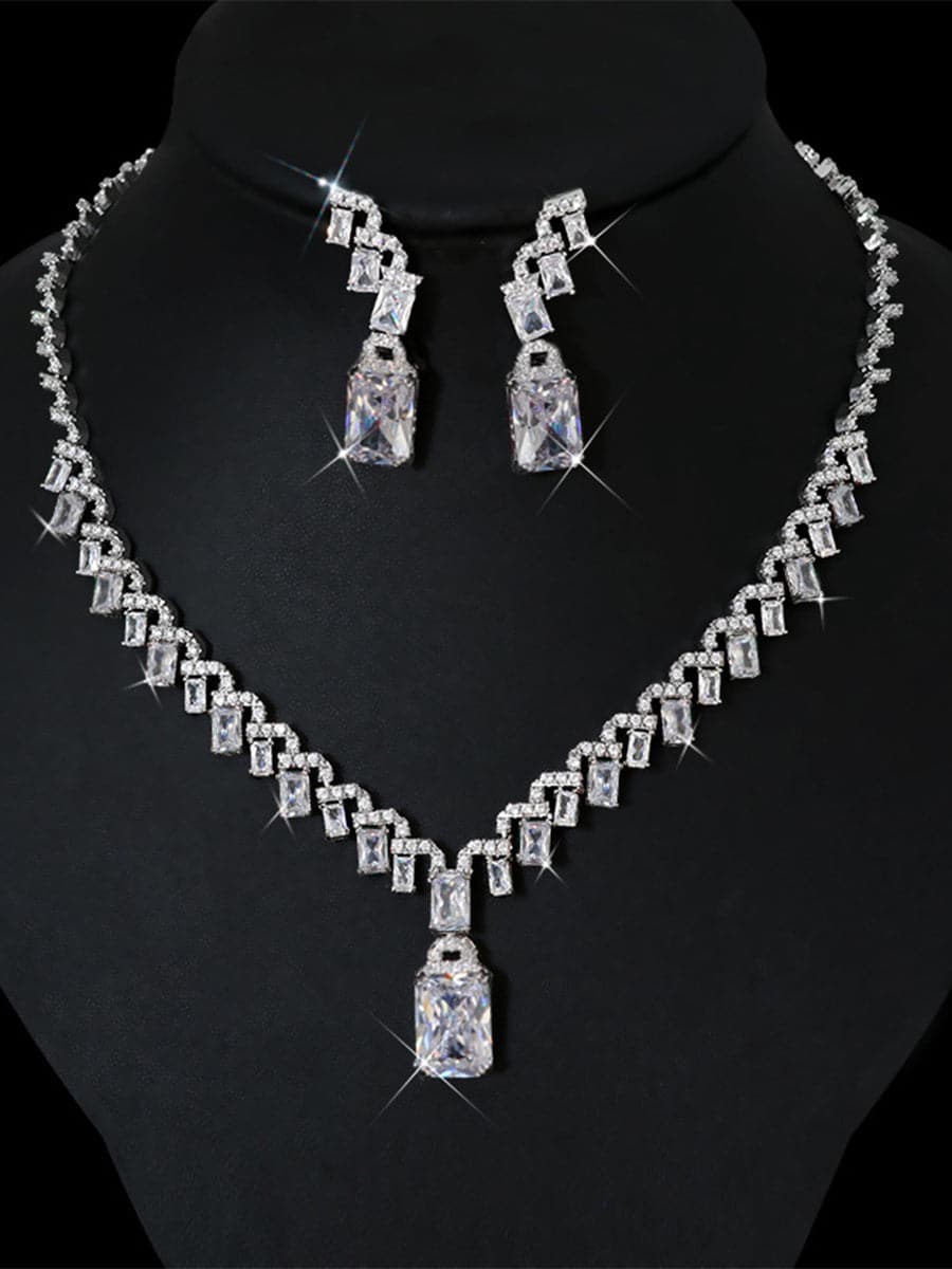 Missord Emerald Cut Zircon Necklace & Drop Earrings Set MRL1011 - Jewelry Set - DYAVOR®