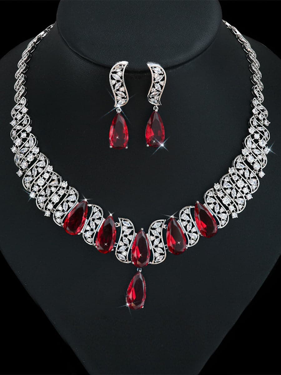 Missord Pear Cut Inlay Zircon Cutout Necklace Earrings Set MRL1018 - Jewelry Set - DYAVOR®