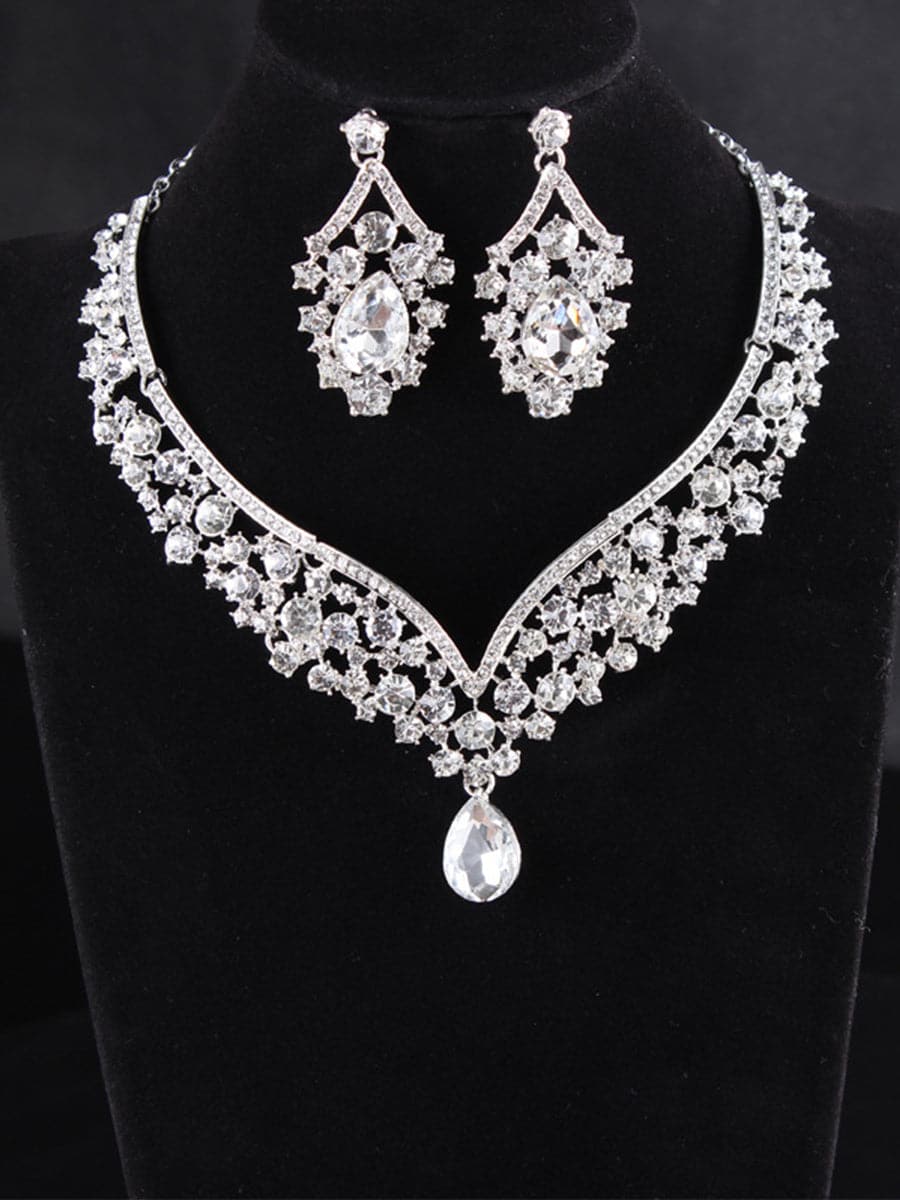 Missord Inlay Pear Cut Stone Cutout Necklace Earring Set MRL1725 - Jewelry Set - DYAVOR®