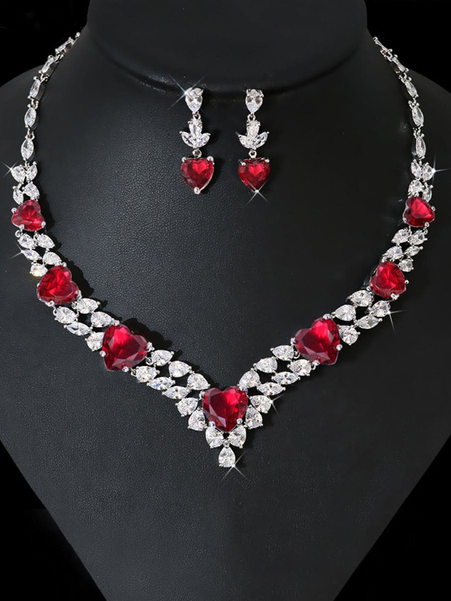 Missord Oval Cut Heart Zircon Earring Necklace Set MRL1017 - Jewelry Set - DYAVOR®