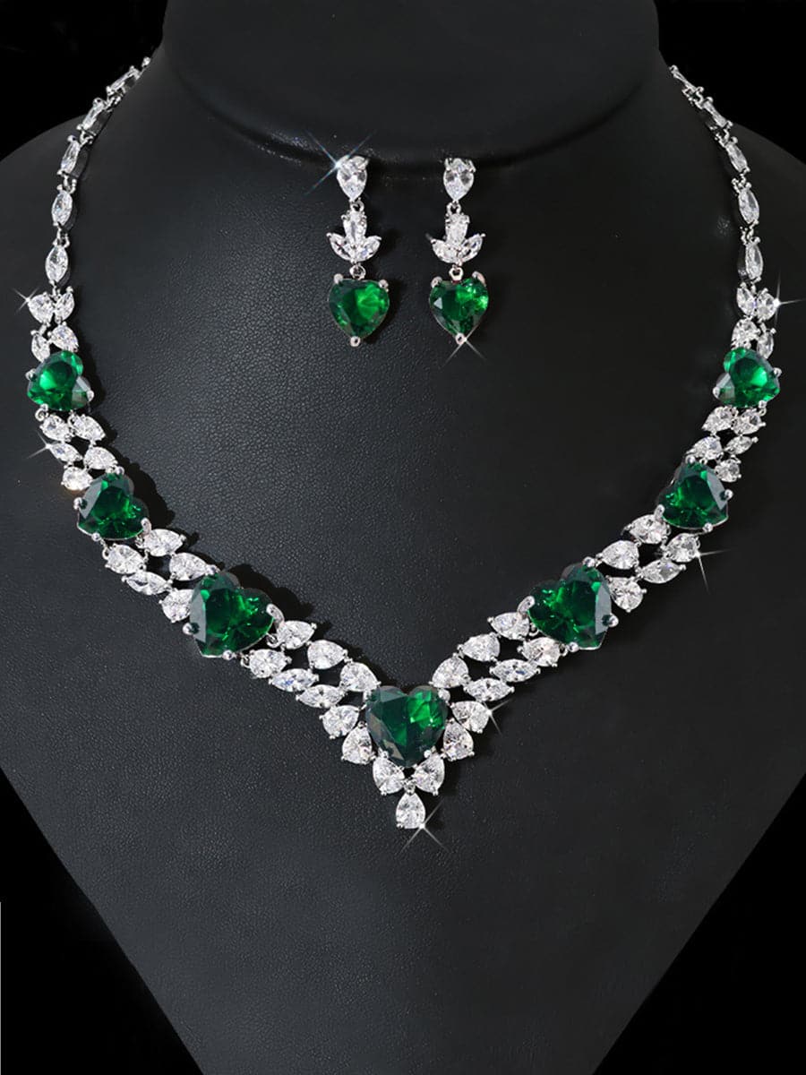 Missord Oval Cut Heart Zircon Earring Necklace Set MRL1017 - Jewelry Set - DYAVOR®