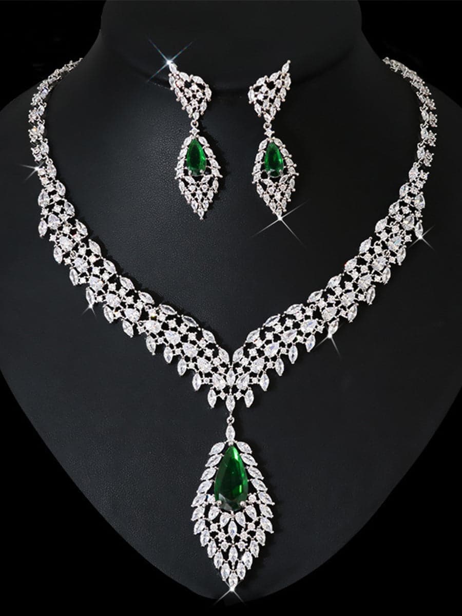 Missord Pear Cut Zircon Wing Earrings Necklace Set MRL1019 - Jewelry Set - DYAVOR®
