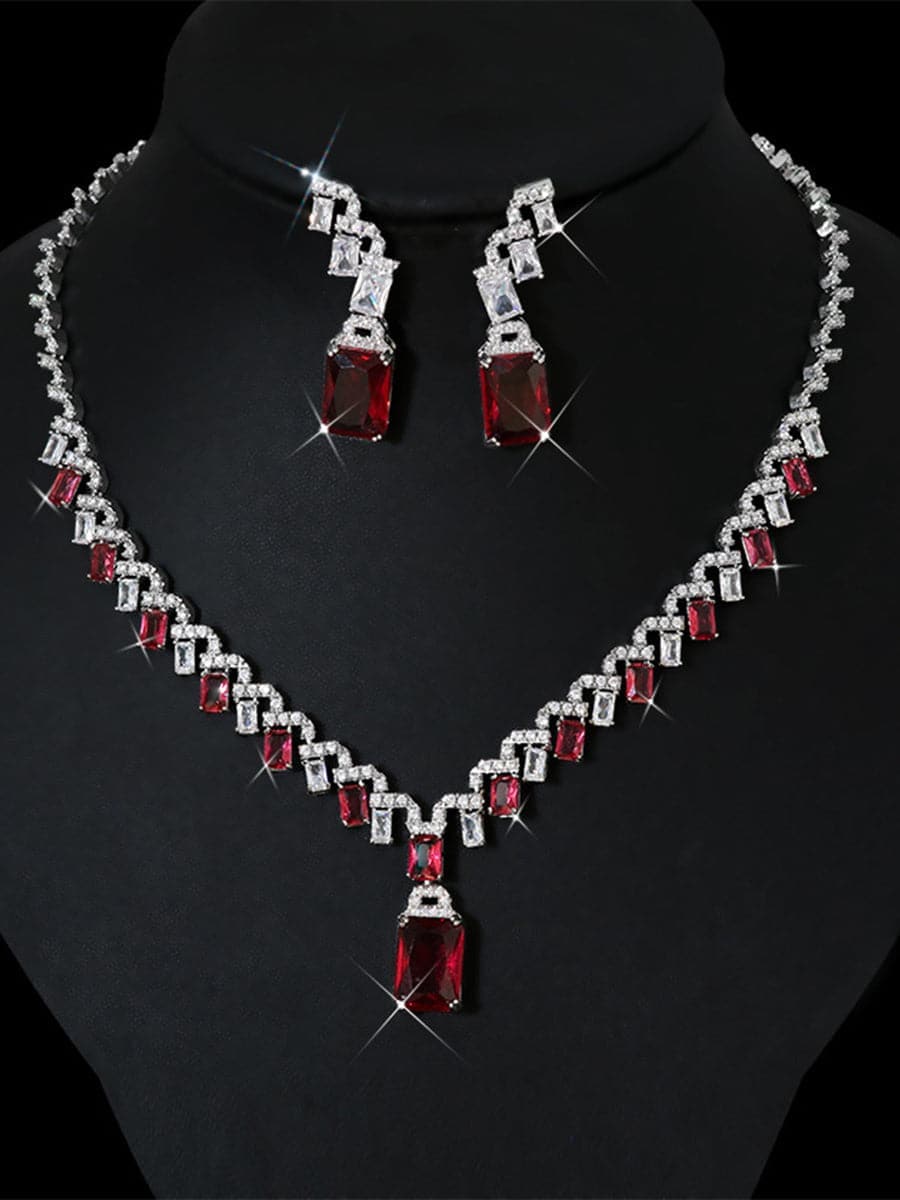 Missord Emerald Cut Zircon Necklace & Drop Earrings Set MRL1011 - Jewelry Set - DYAVOR®
