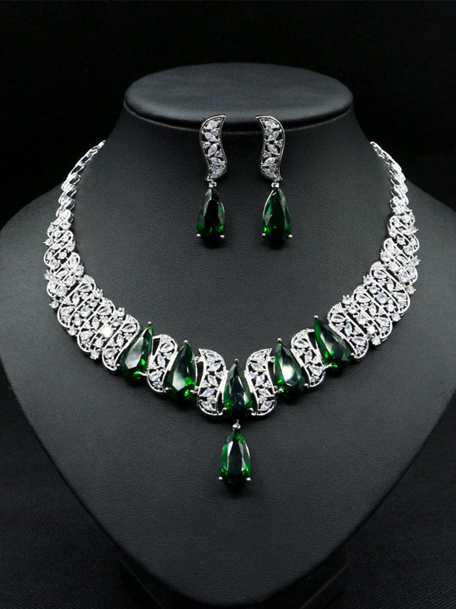 Missord Pear Cut Inlay Zircon Cutout Necklace Earrings Set MRL1018 - Jewelry Set - DYAVOR®