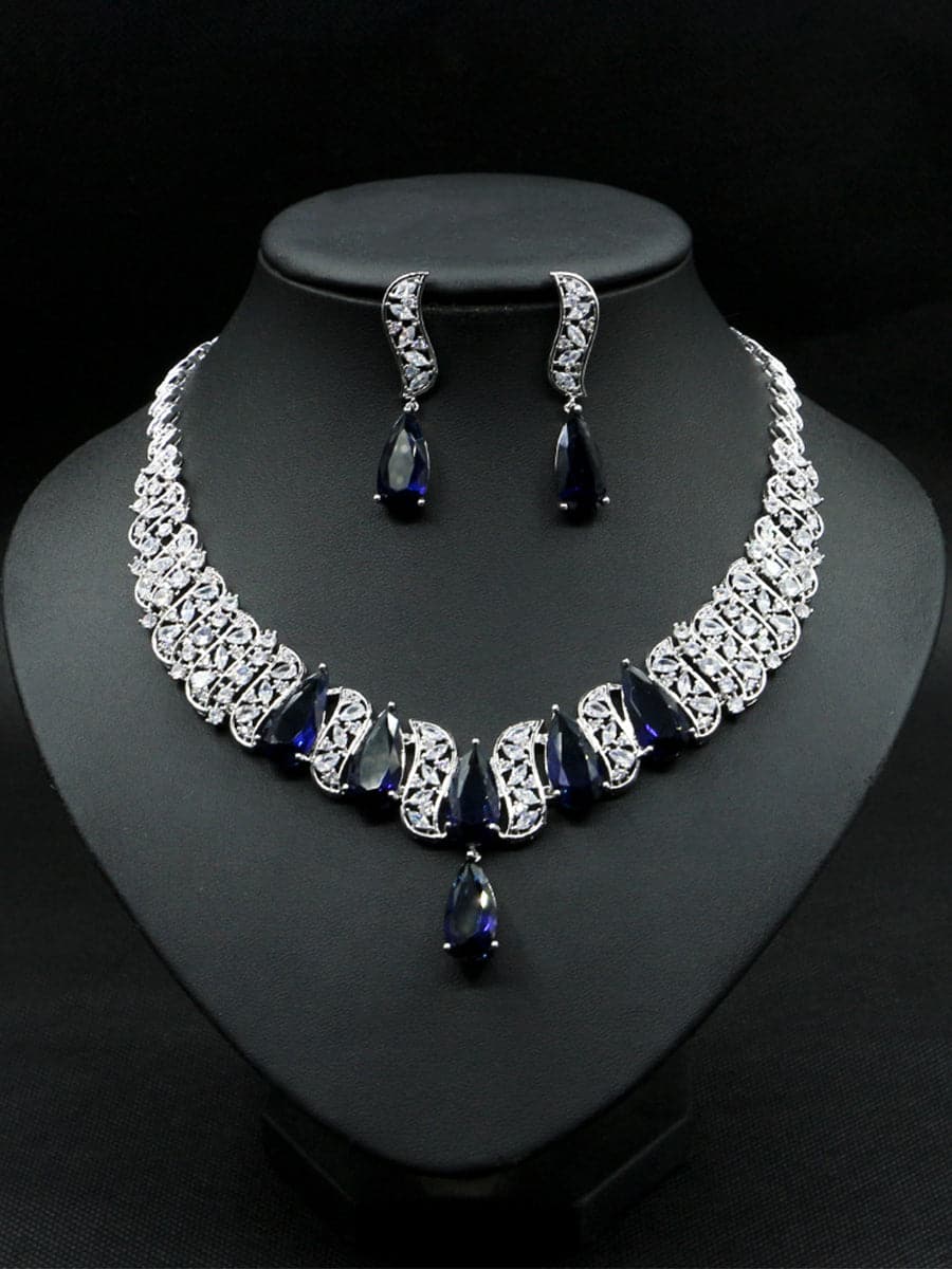 Missord Pear Cut Inlay Zircon Cutout Necklace Earrings Set MRL1018 - Jewelry Set - DYAVOR®