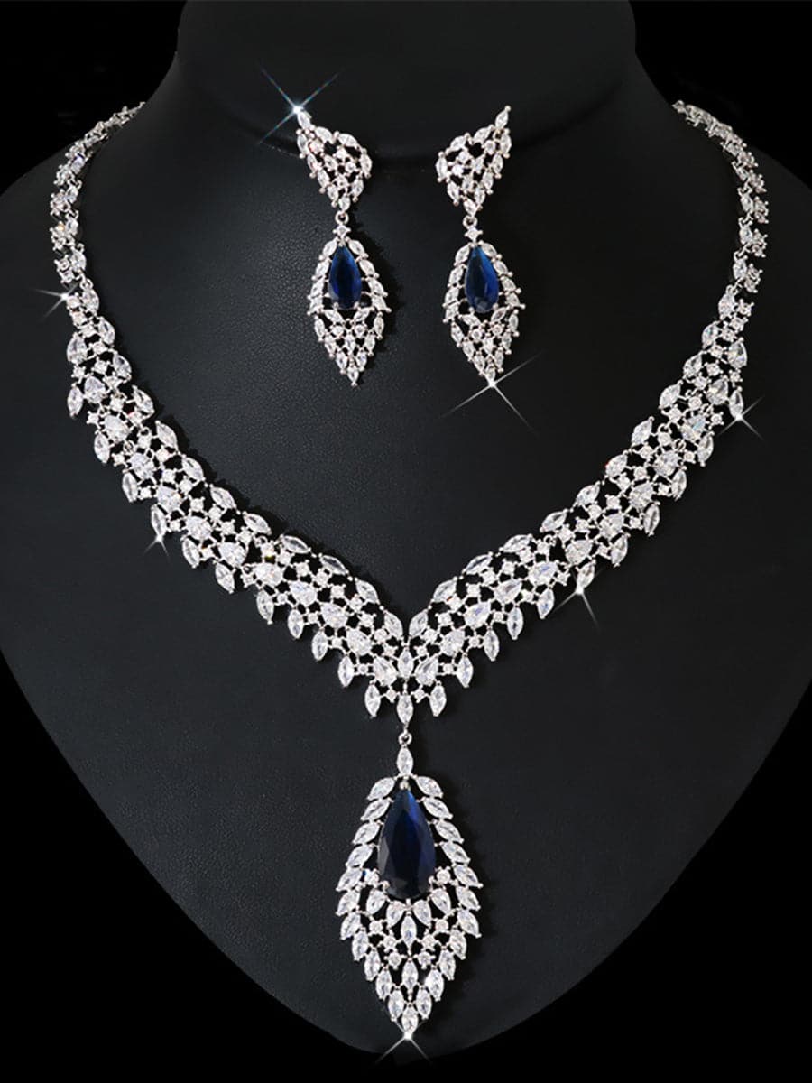 Missord Pear Cut Zircon Wing Earrings Necklace Set MRL1019 - Jewelry Set - DYAVOR®