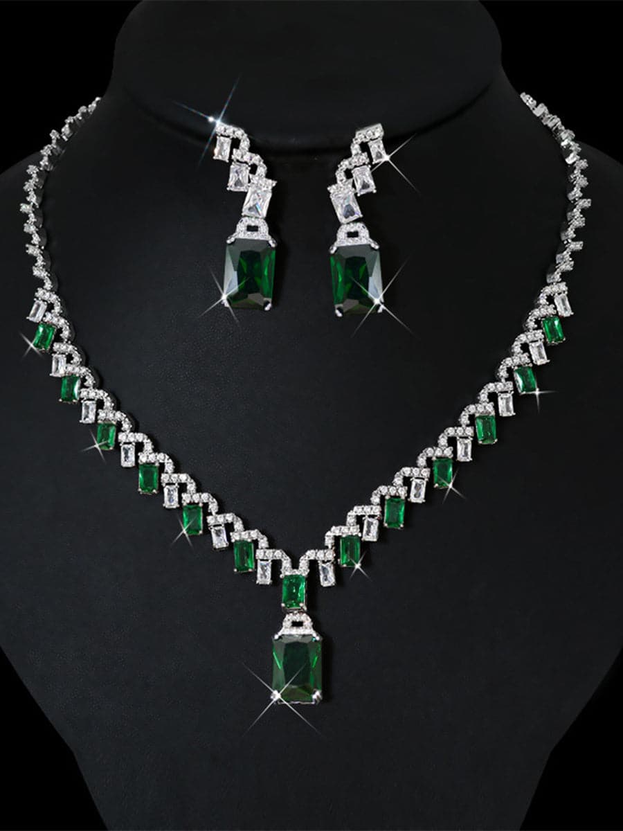 Missord Emerald Cut Zircon Necklace & Drop Earrings Set MRL1011 - Jewelry Set - DYAVOR®