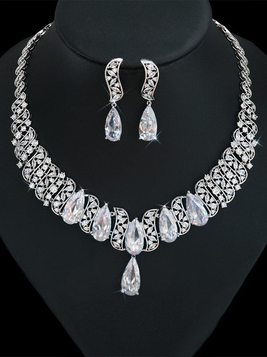 Missord Pear Cut Inlay Zircon Cutout Necklace Earrings Set MRL1018 - Jewelry Set - DYAVOR®