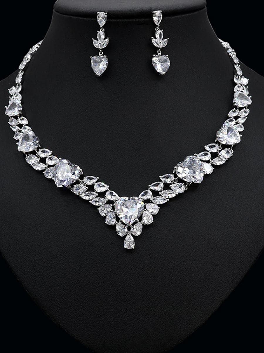 Missord Oval Cut Heart Zircon Earring Necklace Set MRL1017 - Jewelry Set - DYAVOR®