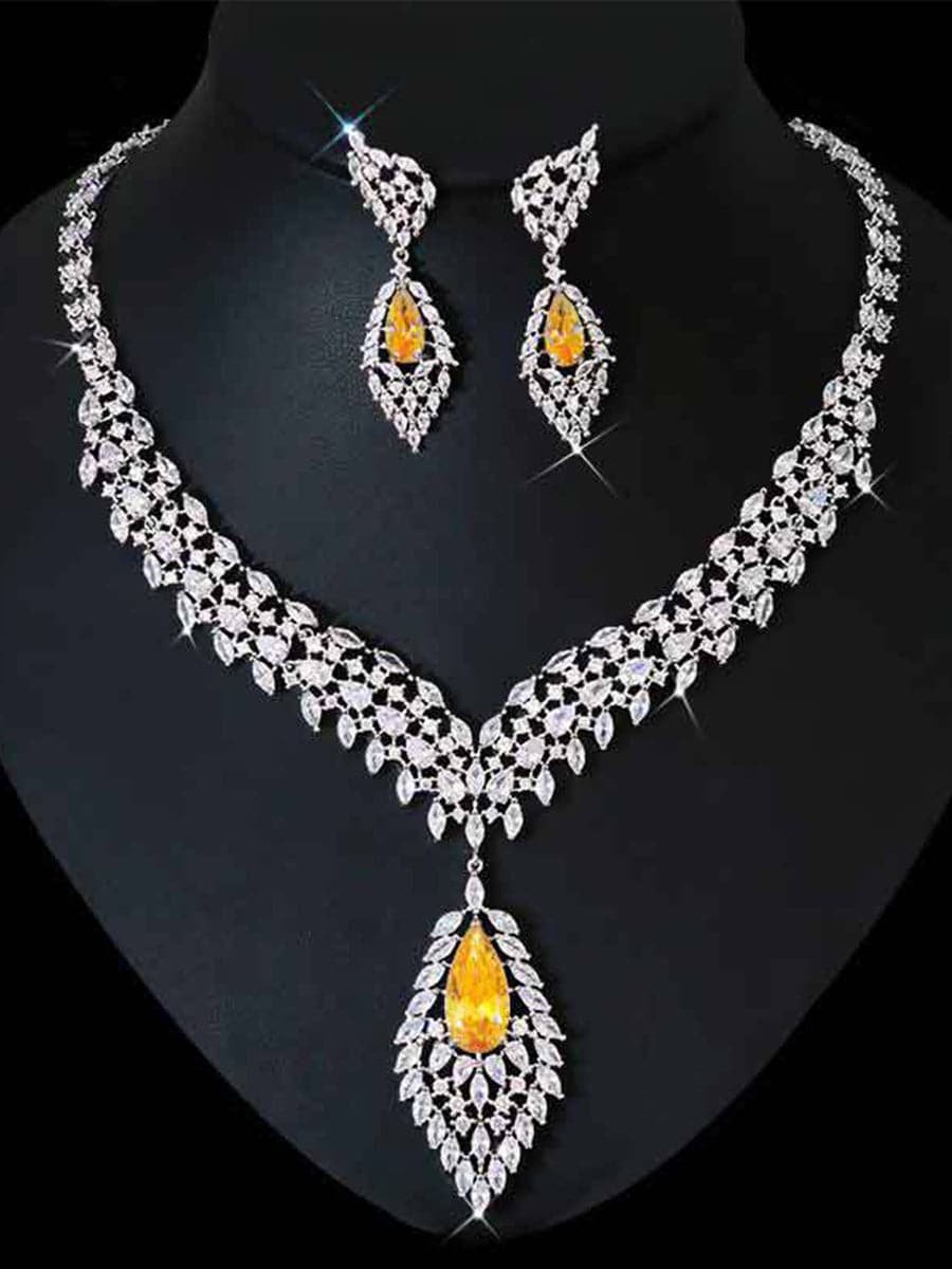 Missord Pear Cut Zircon Wing Earrings Necklace Set MRL1019 - Jewelry Set - DYAVOR®