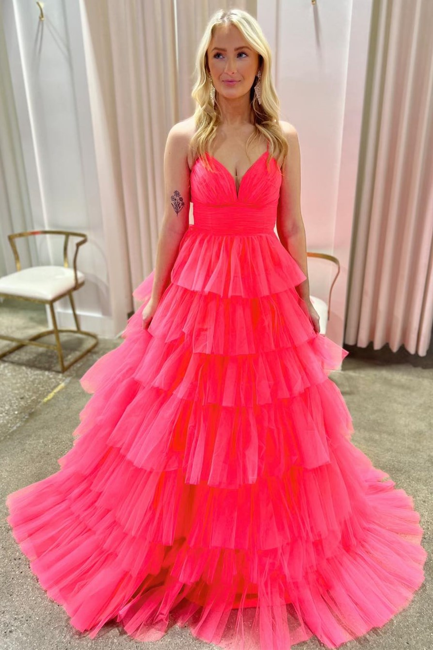 Lavender V-Neck Ruffle Tiered Long Prom Gown - Prom Dresses - DYAVOR®
