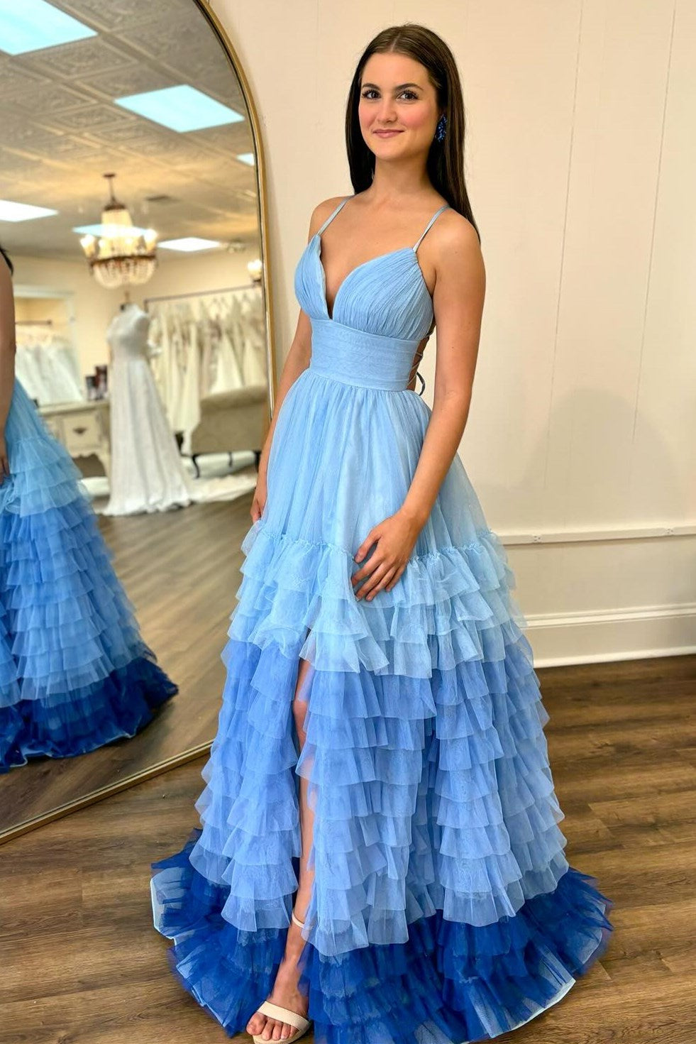 V-Neck Ruffle Tiered Prom Dress in Lavender and Purple Ombre - Prom Dresses - DYAVOR®