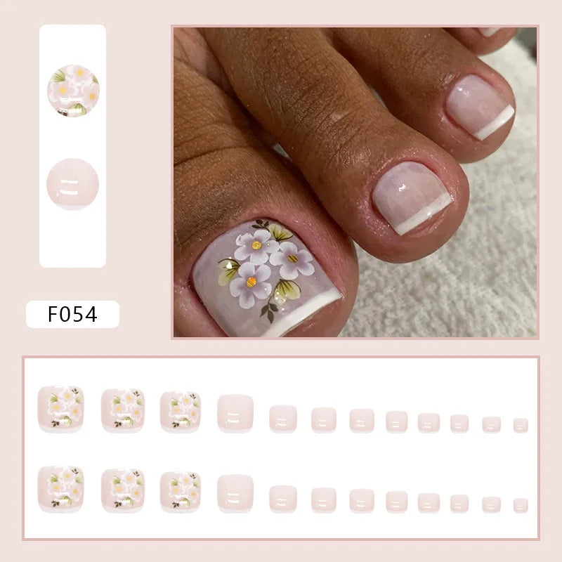 24pcs Wearable White-Edged French Manicure Toenails Full Cover Press On Fake Toenails DIY Artificial Acrylic False Toenails