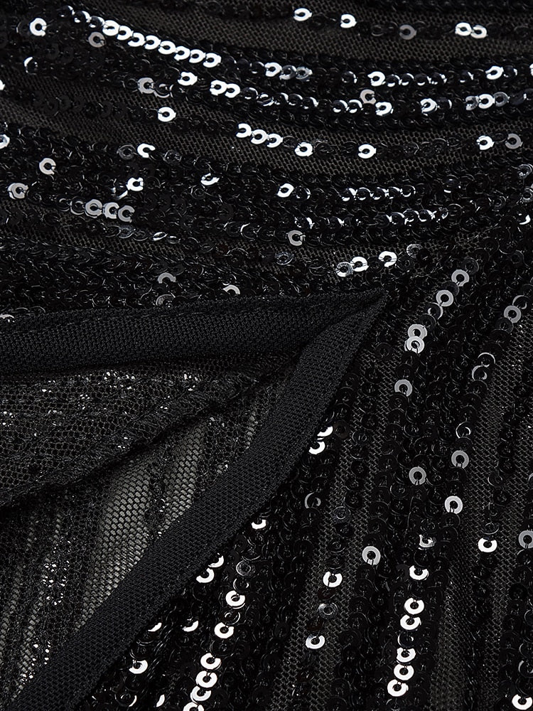 Black Sequin Maxi Dress with Front Slit - - DYAVOR®