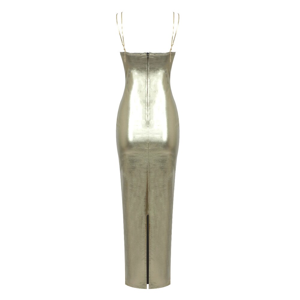 Form-Fitting Light Gold Maxi Dress - - DYAVOR®