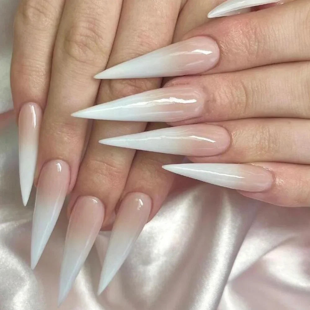 24Pcs Extra Long Stiletto False Nails Pointy French Fake Nails Glitter Detachable Almond Press on Nails Full Cover Nail Tips - - DYAVOR®