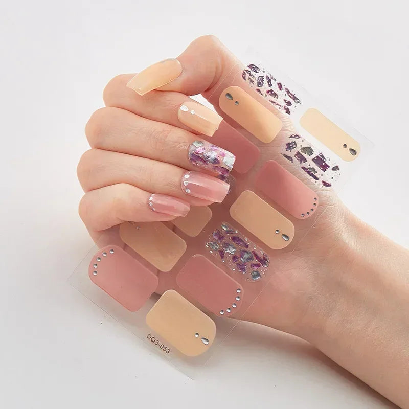 Semi Cured Gel Nails Art Stickers Fashion Solid Color Manicure Decal UV LED Lamp Need Gel Nail Decals Nail Sticker Decoration - - DYAVOR®