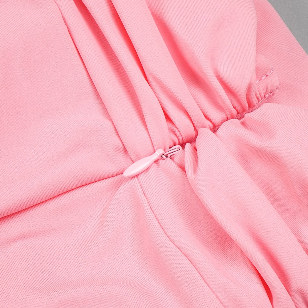 Ruffles Pink Mini Dress with Neck Flower - - DYAVOR®