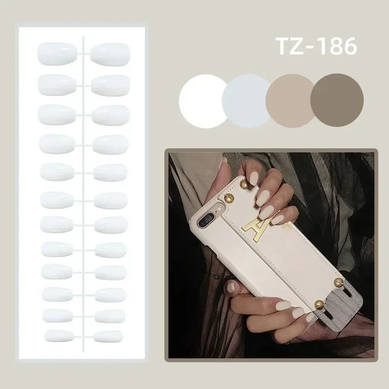24Pcs Green Short Coffin False Nails White ripples with French Design Wearable Fake Nails Simple Full Cover Press on Nails Tips - - DYAVOR®
