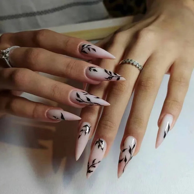24Pcs/Set Almond Gradient Press On Nail Art Wearable Fake Nails Pointed Simple Ballet Coffin Reusable False Nails Tips Finished