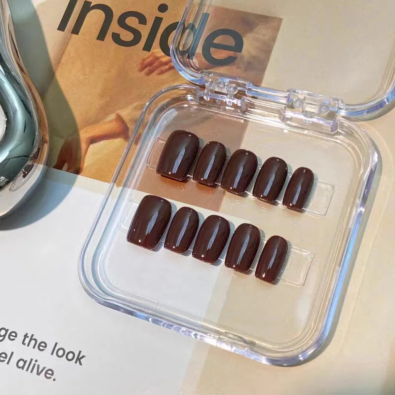 10 pcs Handmade Fake Nail Short Style Detachable Brown False Nails Tips Reusable Press On Nails Coffin Manicure Art -  - DYAVOR®