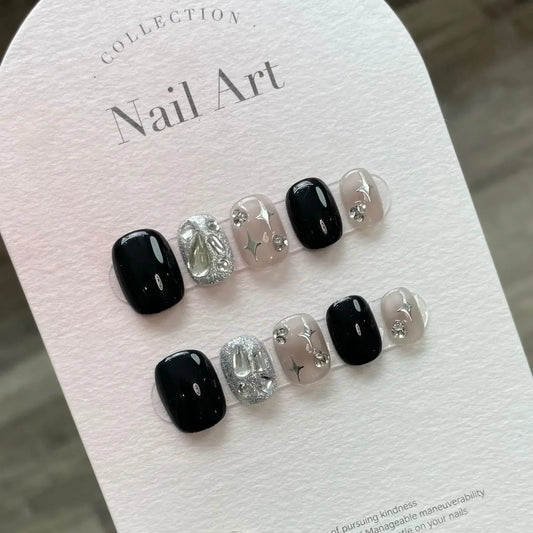 10Pcs Glitter Handmade Short Press On Nails Heart Design Reusable False Nails Full Cover Wearable Artificial Nail Tips For Girl -  - DYAVOR®