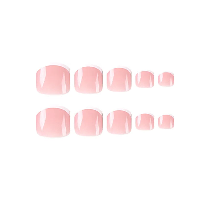 Summer French Toe Nails Set Press On Short Square Acrylic Nail Kits Wearable False Nails Nude Color Fashion Fake Feet Nail Tips - - DYAVOR®