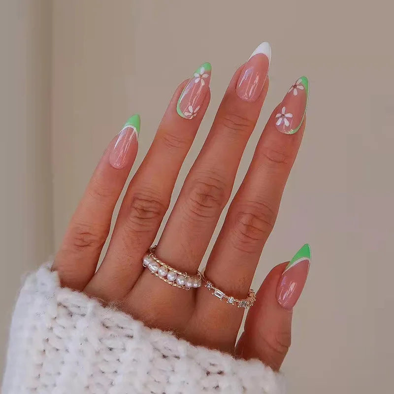 24Pcs/Set Almond Gradient Press On Nail Art Wearable Fake Nails Pointed Simple Ballet Coffin Reusable False Nails Tips Finished - - DYAVOR®