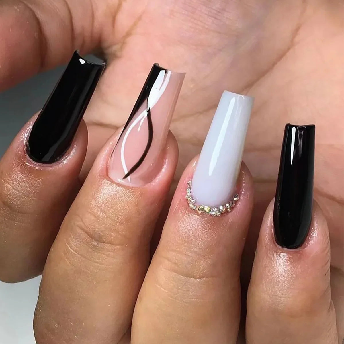 wearable full cover long ballet French coffin white False Nails with glue matte red black pink white artificial nails press on -  - DYAVOR®