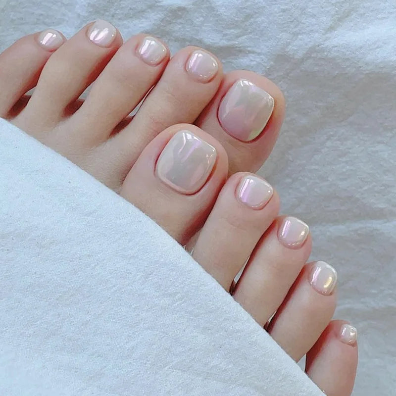24pcs Simple French toe nails tips glitter diamond design press on toenails short full cover artificial fake foot nail with glue - - DYAVOR®