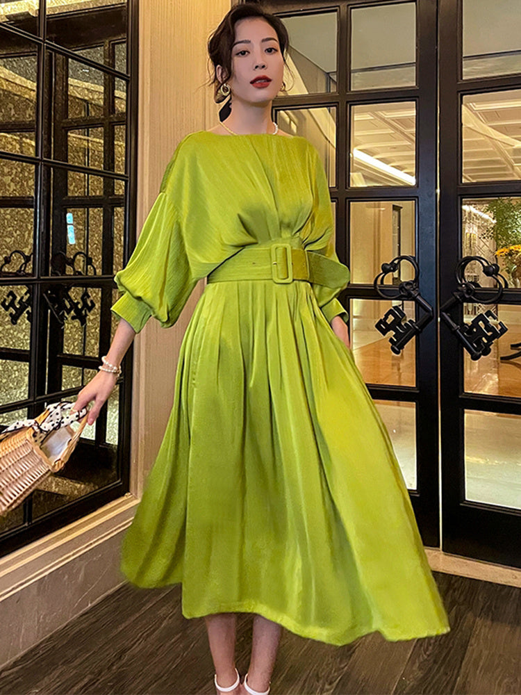 Long  Dress With A Wide Belt -  - DYAVOR®