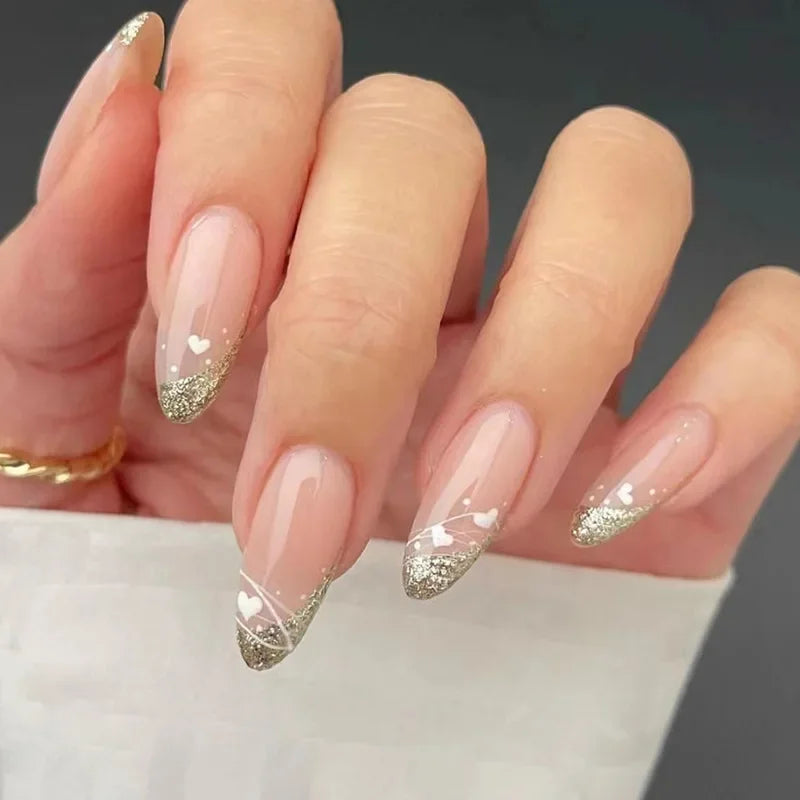 24pcs Small Almond Oval Decorated Cloud Milk Wearable Fake Nails Short Press On Nail Coffin Detachable French False Nails Tips - - DYAVOR®