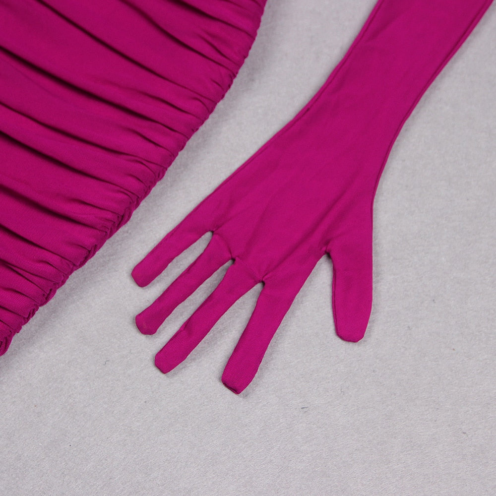 Purple Midi Dress with Gloves - - DYAVOR®