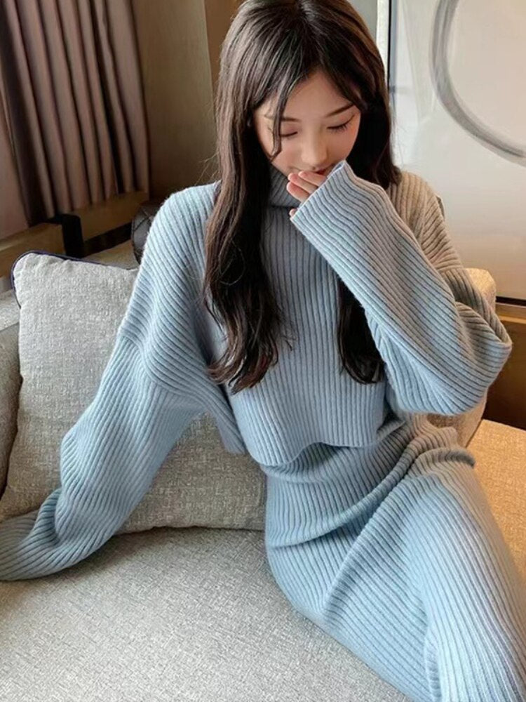 Dresses for Women 2022 Knitted Dress Autumn Winter New Wool Dress Set Skirt Two Piece Sets Womens Outifits Long Sleeve Sweaters - - DYAVOR®