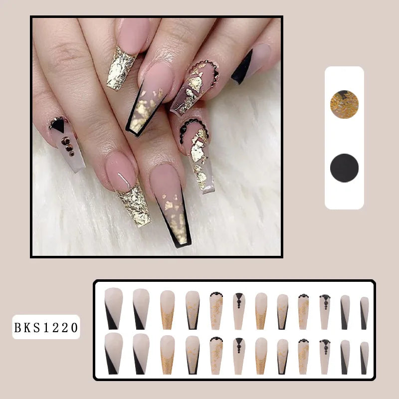 Coffin False Nails Black and White Spotted Cow Pattern Detachable French Ballerina Fake Nails Full Cover Press On Nails Tips - - DYAVOR®