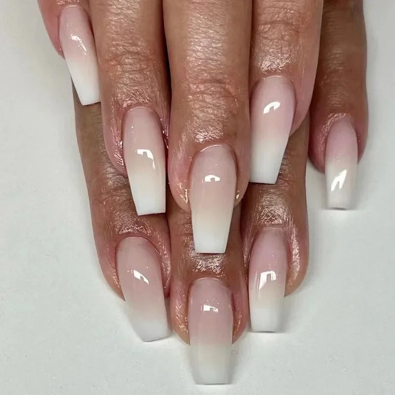 24pcs removeable false nails with glue Gradient Shinny brown coffin glitter Ballet press on nails long full cover fake nails tip - - DYAVOR®