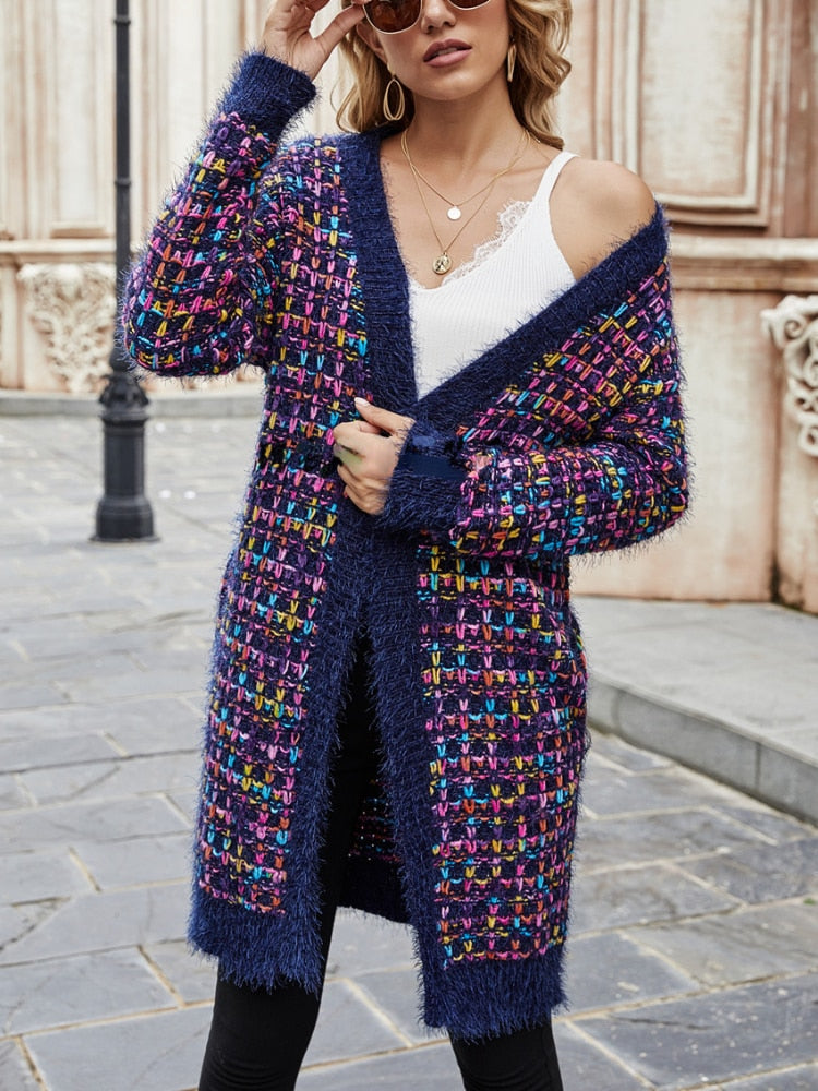 Autumn Winter New Long Cardigan Coat Women's Fashion Color Sweater Coats Temperament Street Clothes Oversized Cardigan Sweater - - DYAVOR®