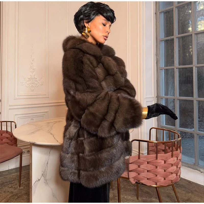 Fluffy Patchwork Faux Fur Coat For Women – Loose Winter Streetwear