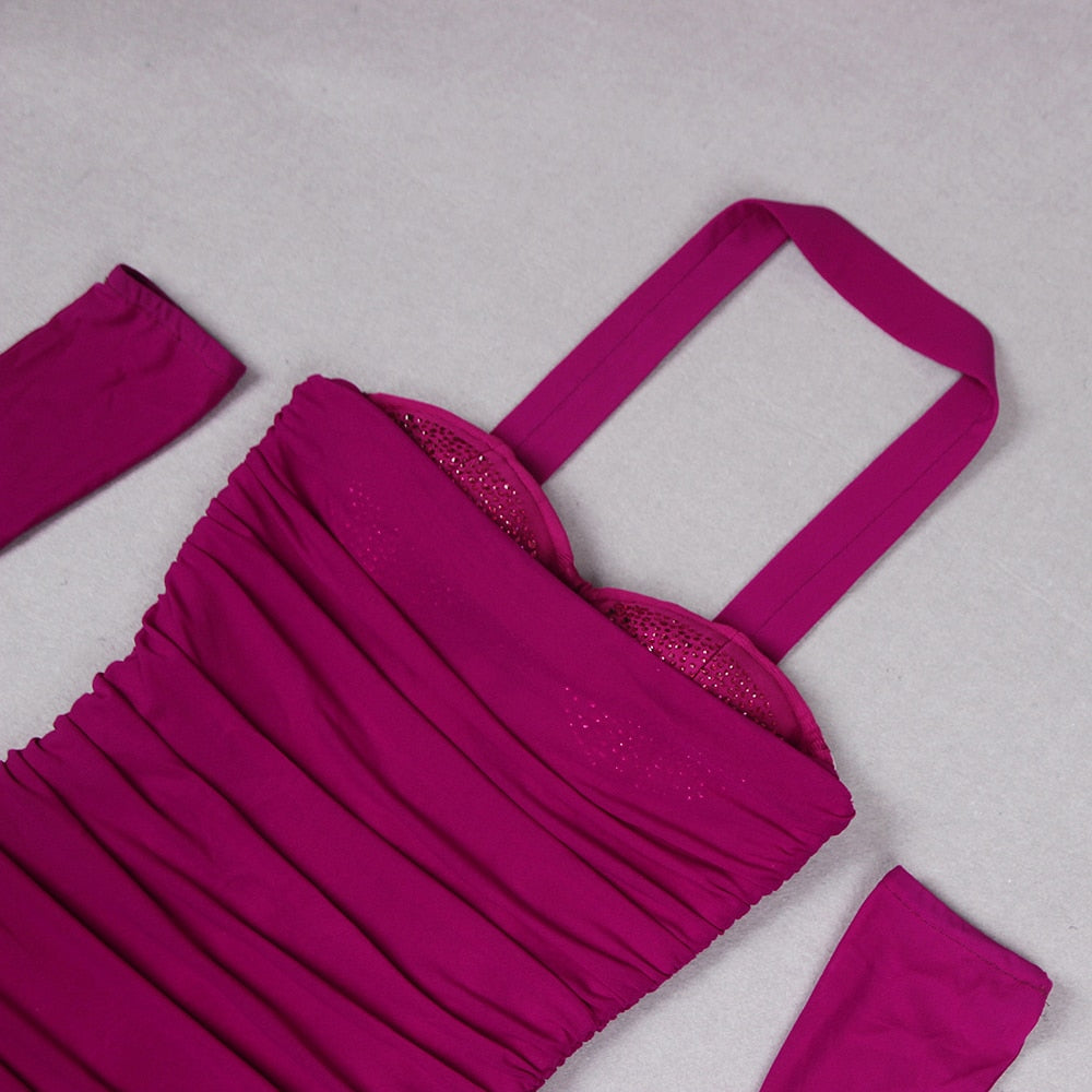 Purple Midi Dress with Gloves - - DYAVOR®