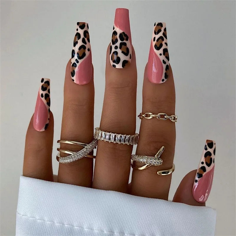 24Pcs Long Coffin False Nails Glitter Fake Nail with Rhinestones Press on Nails Full Cover Nail Tips Detachable Fake Fingernails