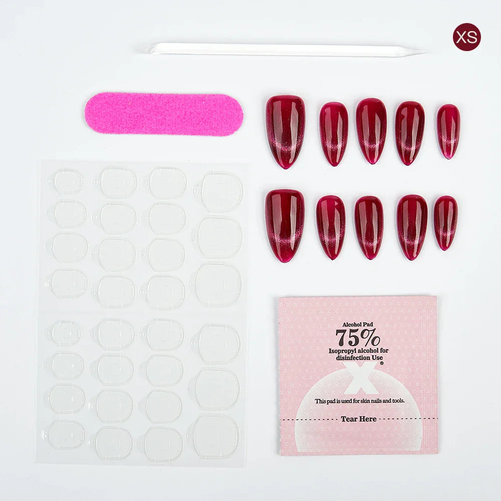 False Nails Set Short Press on False French Cat's Eye Style Nails Art Diamond Finished Fake Nails with Glue Stick-on - - DYAVOR®
