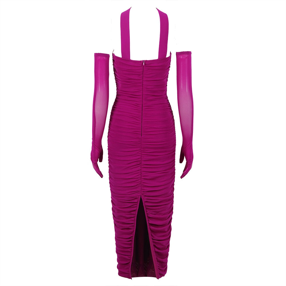 Purple Midi Dress with Gloves - - DYAVOR®