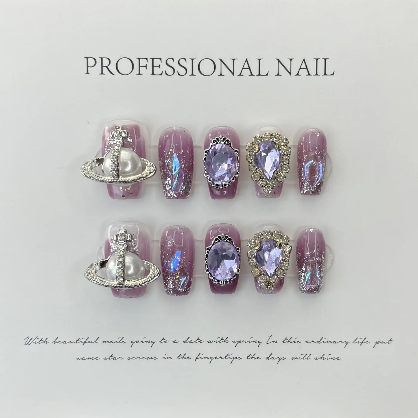 10Pcs Purple Ballerina Handmade Press On Nails Diamonds Wearable False Nails Decoration Rhinestones Full Cover Fake Nails Tips - - DYAVOR®