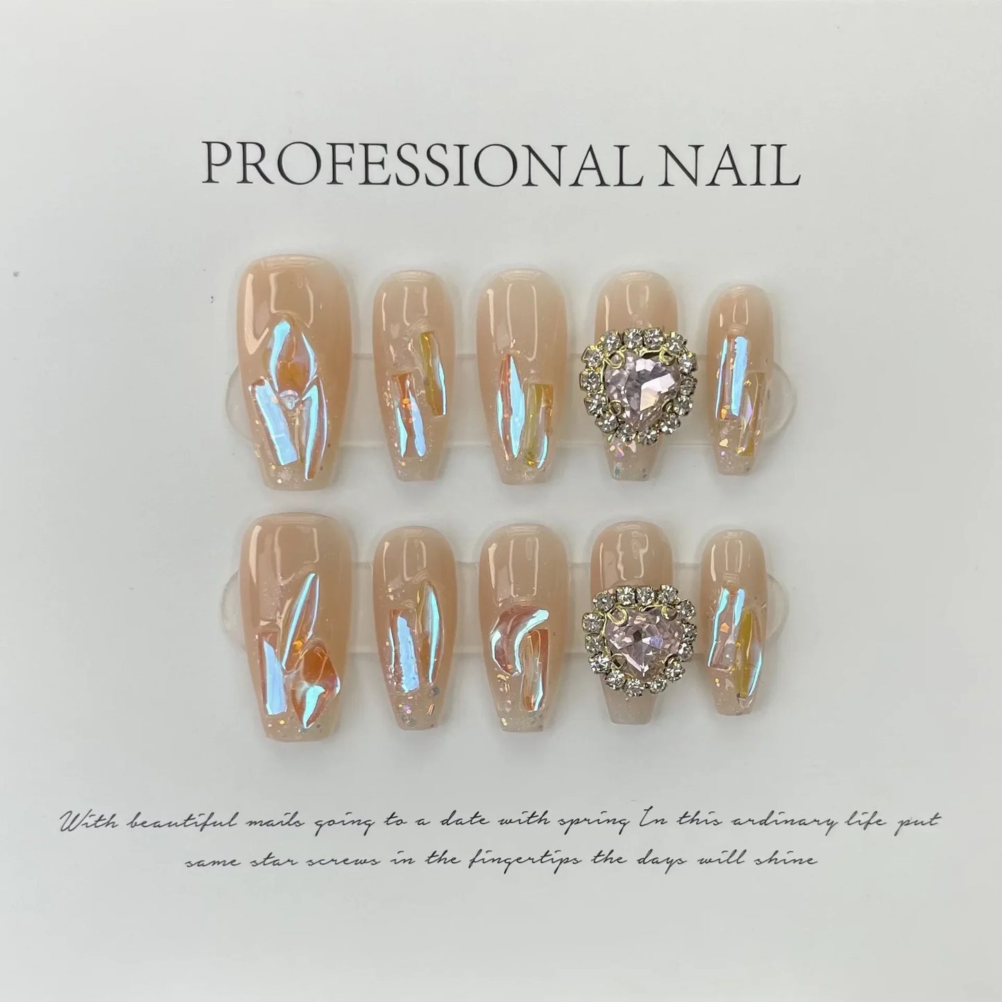 10Pcs Light Luxury Handmade Press On Nails Mid-Length Cat Eye Fake Nails with Diamond Full Cover Wearable Artificial Nail Tips - - DYAVOR®