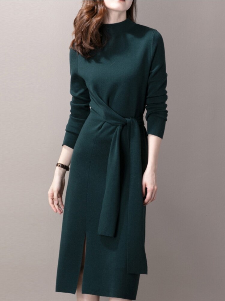 Half-necked Knitted Dress Women's Autumn Winter New Strap Temperament Split Base Sweater Skirt Dress for Women Sweaters Pullover - - DYAVOR®
