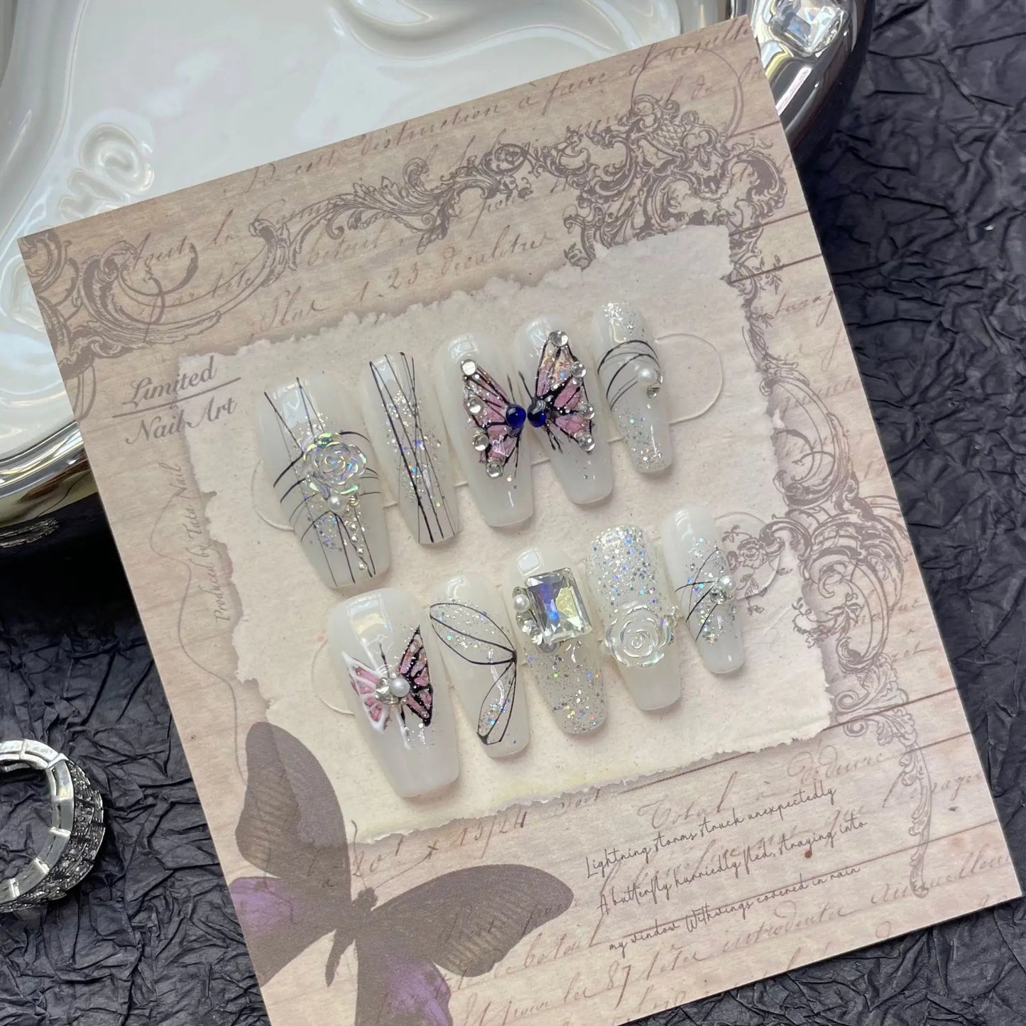 Handmade Purple Press on Nails with Glitter Design Reusable French Fake Nails with Glue Naitifical Fingernail Tips Nail Art Y2k - - DYAVOR®
