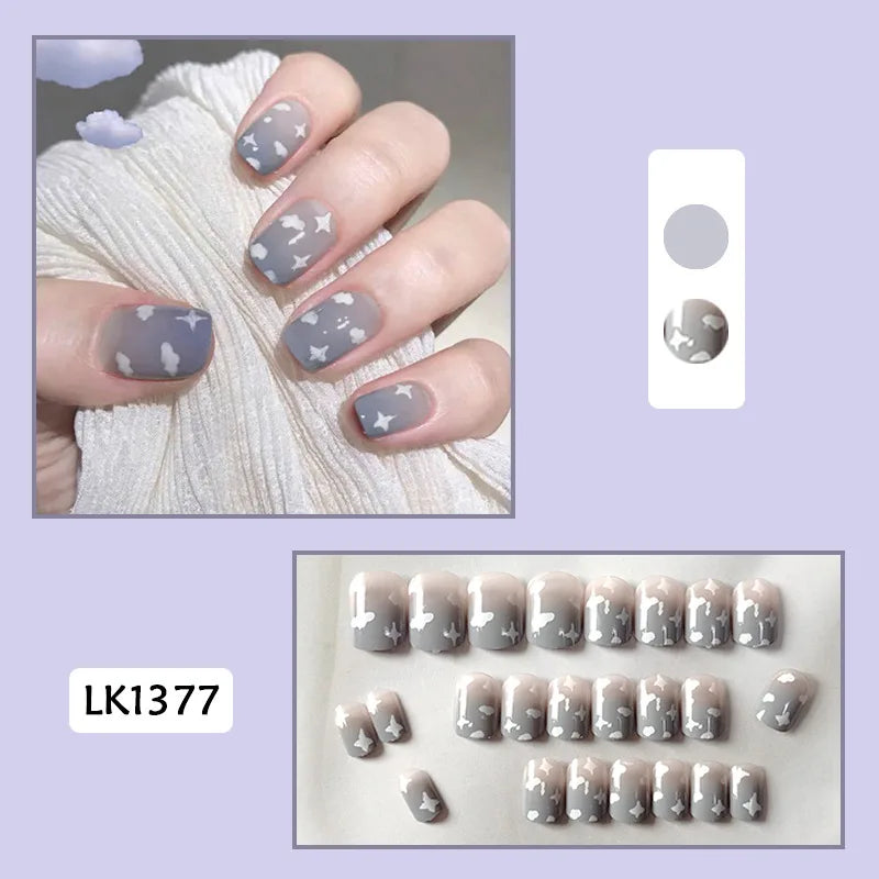 24Pcs/Set Almond Gradient Press On Nail Art Wearable Fake Nails Pointed Simple Ballet Coffin Reusable False Nails Tips Finished