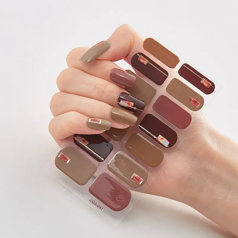 Semi Cured Gel Nails Art Stickers Fashion Solid Color Manicure Decal UV LED Lamp Need Gel Nail Decals Nail Sticker Decoration - - DYAVOR®